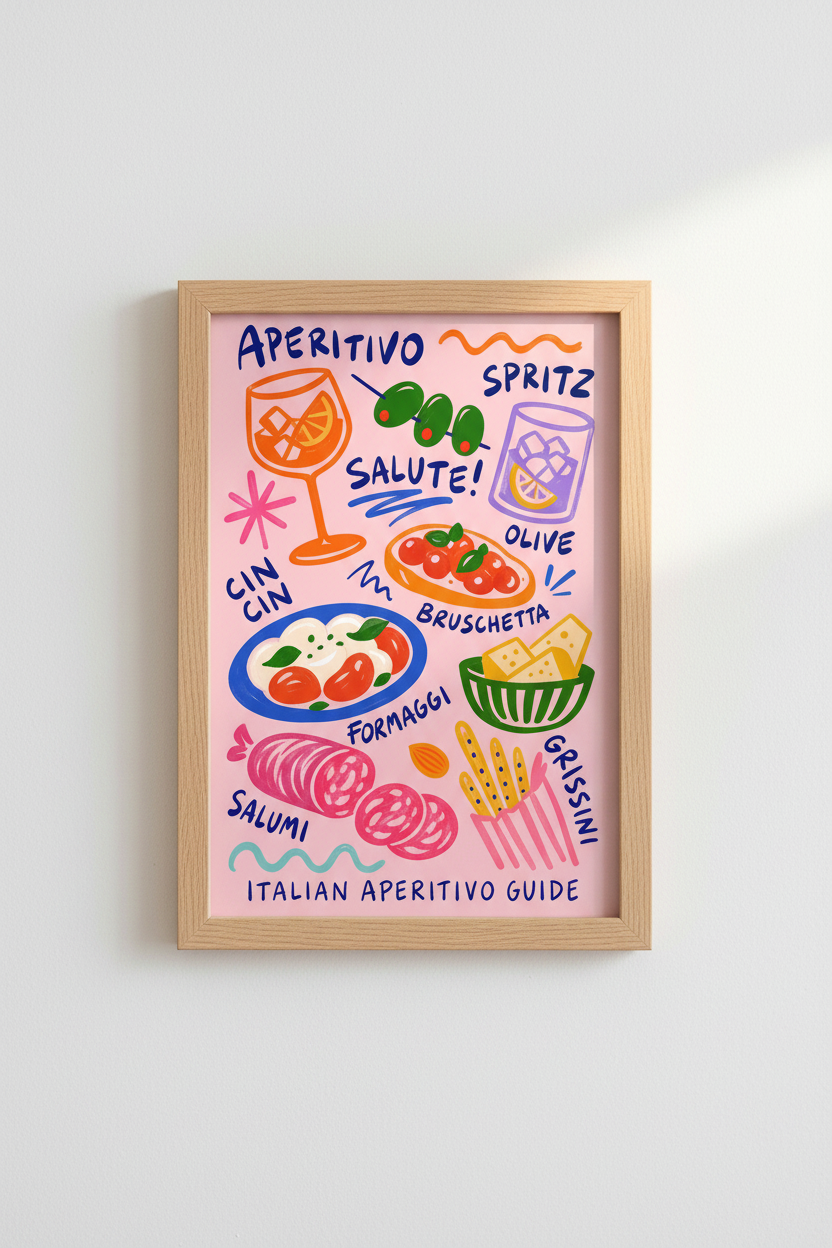 Italian Aperitivo Wall Art Print | Kitchen Bar Decor | Colorful Foodie Poster