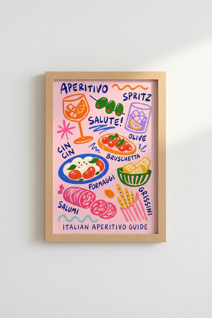 Italian Aperitivo Wall Art Print | Kitchen Bar Decor | Colorful Foodie Poster