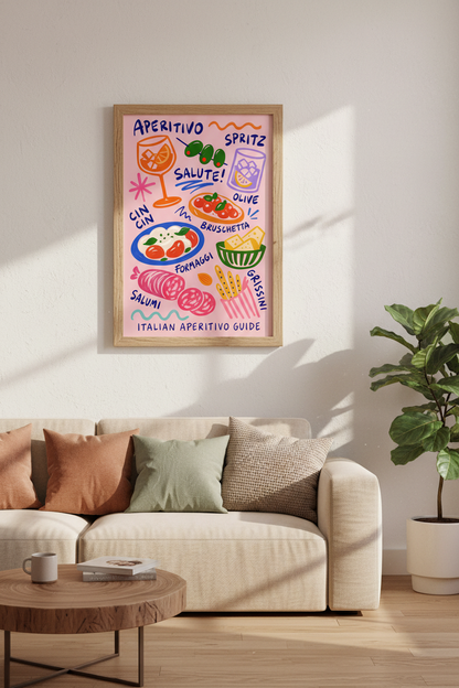 Italian Aperitivo Wall Art Print | Kitchen Bar Decor | Colorful Foodie Poster
