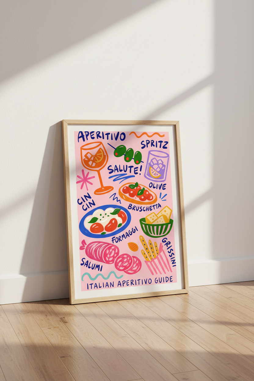 Italian Aperitivo Wall Art Print | Kitchen Bar Decor | Colorful Foodie Poster