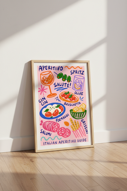 Italian Aperitivo Wall Art Print | Kitchen Bar Decor | Colorful Foodie Poster
