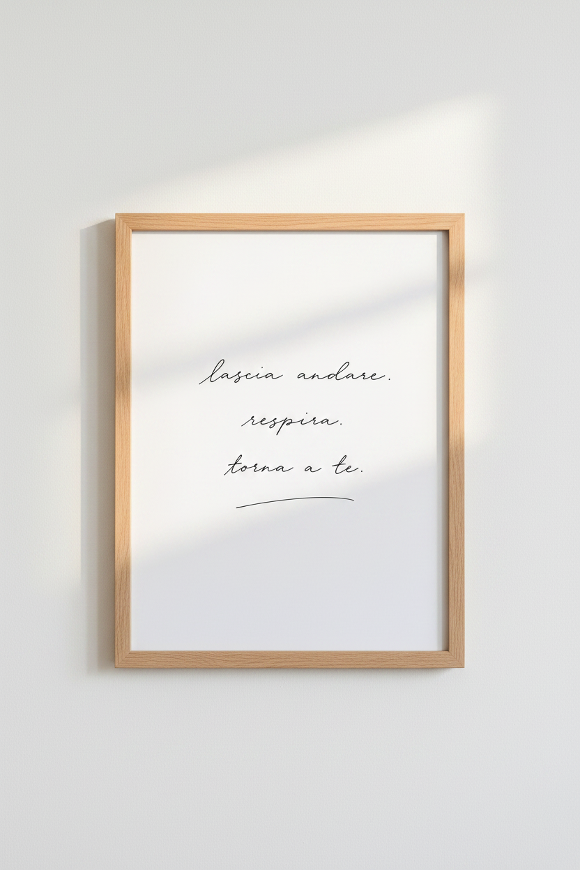 Italian Mindfulness Quote Print | Minimalist Calligraphy Art, Neutral Zen Home Decor