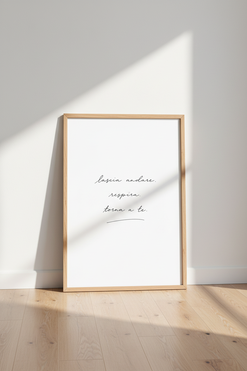 Italian Mindfulness Quote Print | Minimalist Calligraphy Art, Neutral Zen Home Decor