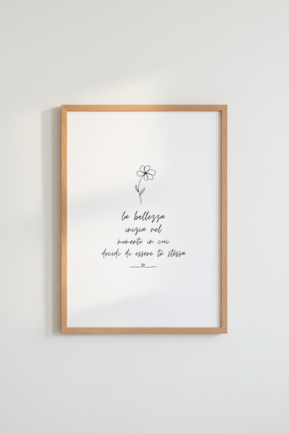 Italian Quote Floral Wall Art | Minimalist Line Art Poster, Bedroom Decor
