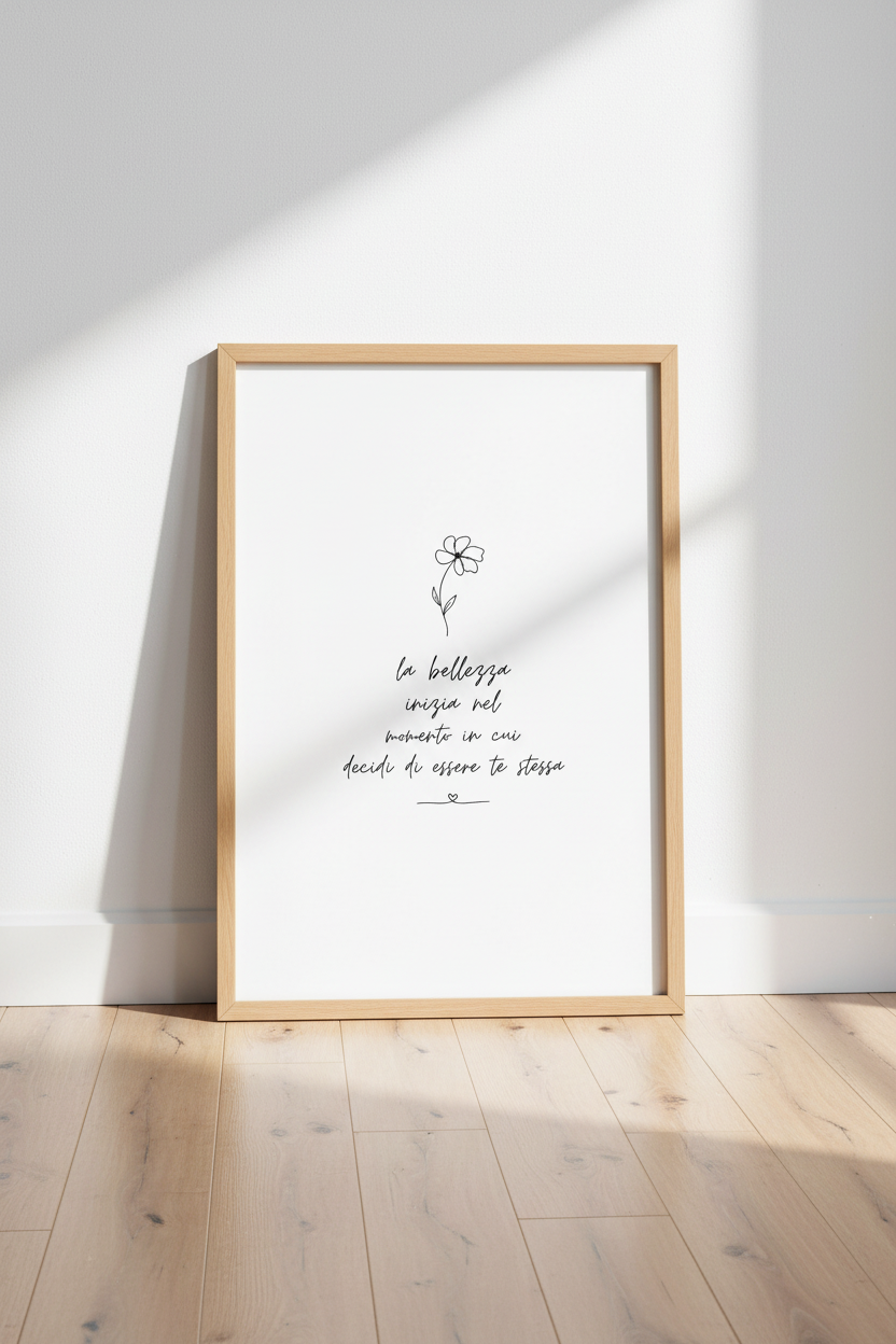 Italian Quote Floral Wall Art | Minimalist Line Art Poster, Bedroom Decor