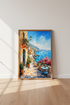 Mediterranean Coastal Village Watercolor | Blue Ocean Wall Art Print | Travel Decor