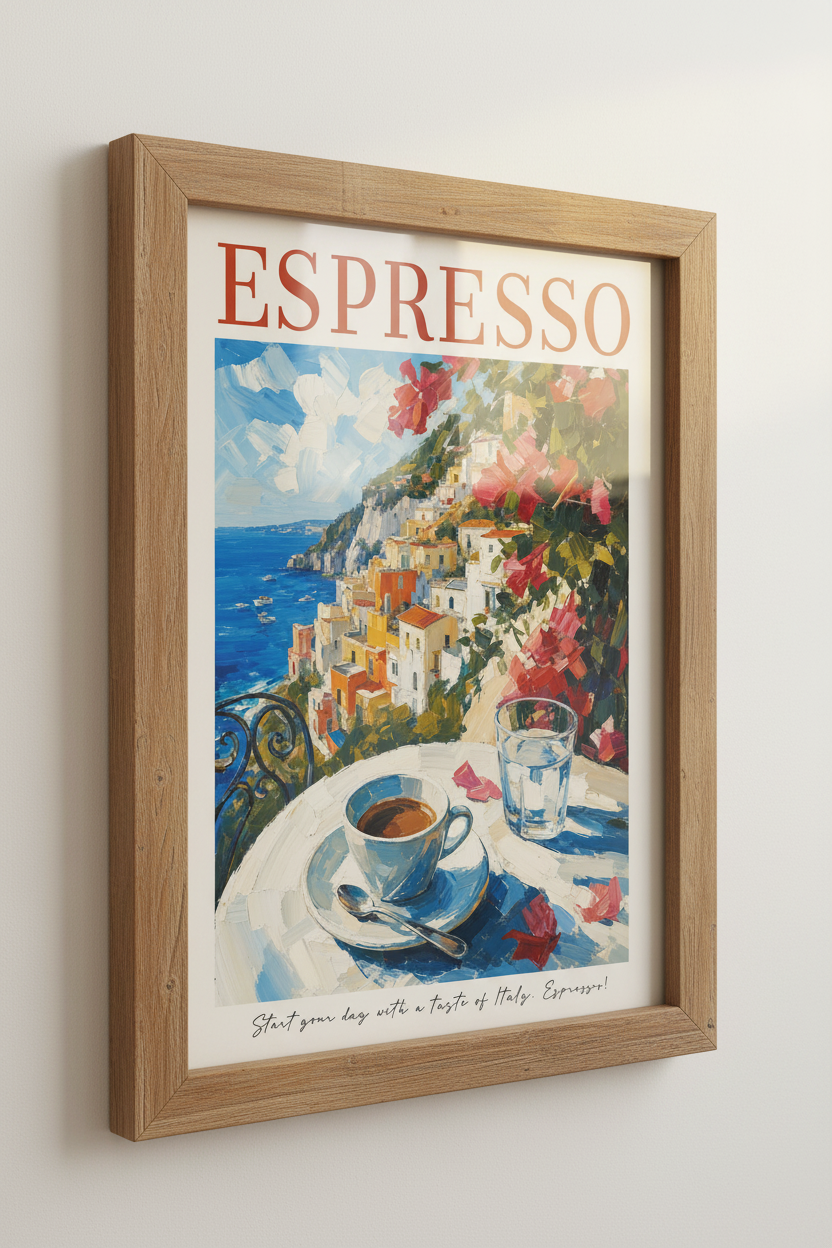 Amalfi Coast Espresso Wall Art | Italy Travel Poster | Mediterranean Kitchen Decor