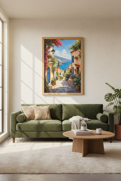 Mediterranean Coast Print | Italian Summer Wall Art, Coastal Village Decor
