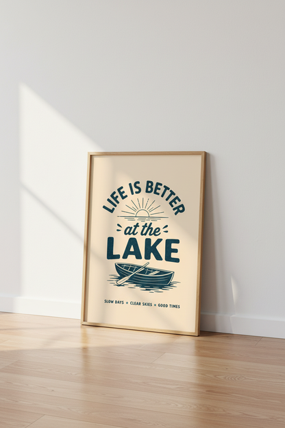 Life is Better at the Lake | Vintage Nautical Boat Print, Rustic Cabin Wall Art