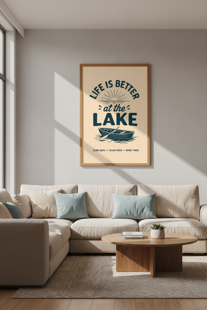 Life is Better at the Lake | Vintage Nautical Boat Print, Rustic Cabin Wall Art