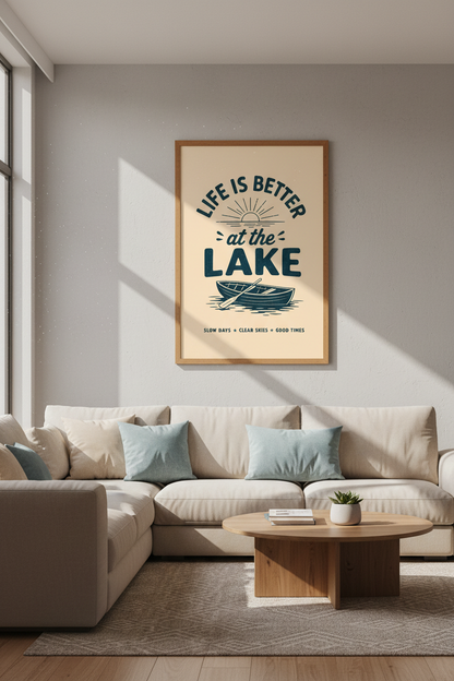 Life is Better at the Lake | Vintage Nautical Boat Print, Rustic Cabin Wall Art