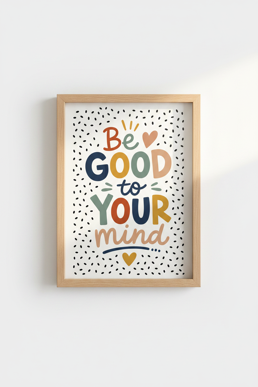 Be Good To Your Mind Typography Wall Art | Boho Mental Health Poster | Self Care Decor