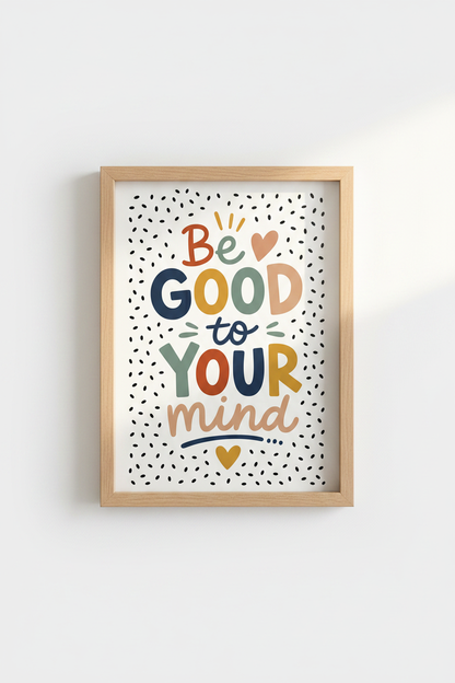 Be Good To Your Mind Typography Wall Art | Boho Mental Health Poster | Self Care Decor