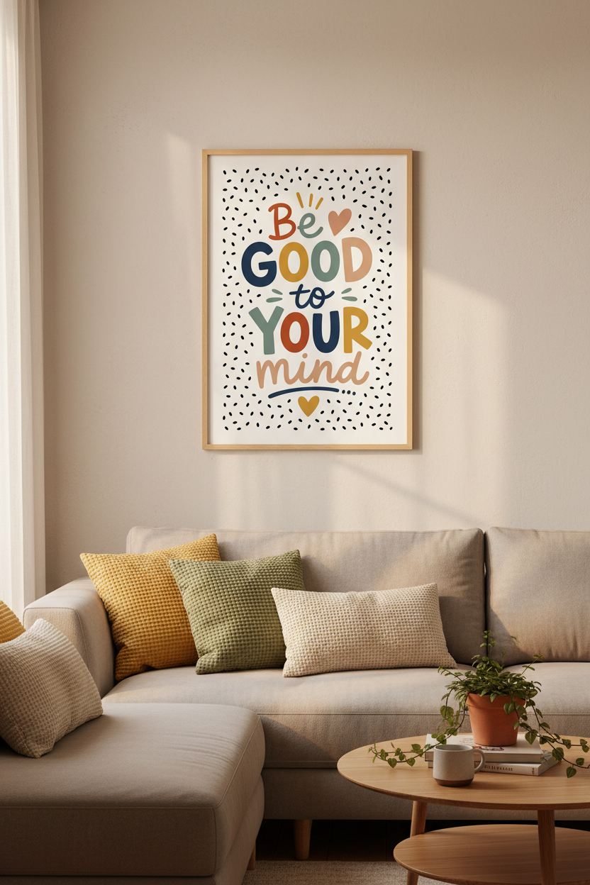 Be Good To Your Mind Typography Wall Art | Boho Mental Health Poster | Self Care Decor