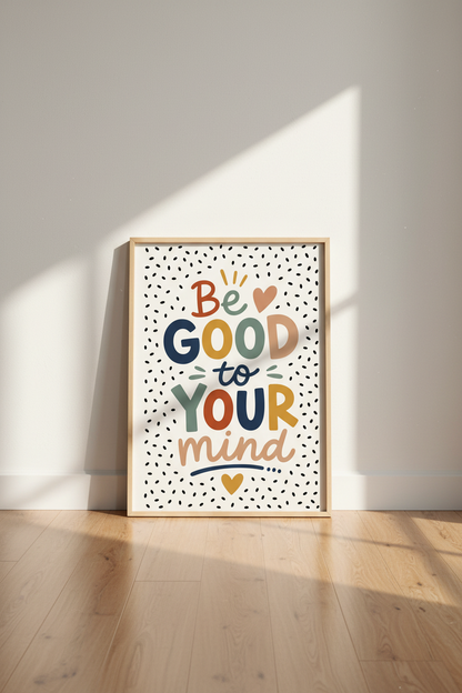 Be Good To Your Mind Typography Wall Art | Boho Mental Health Poster | Self Care Decor