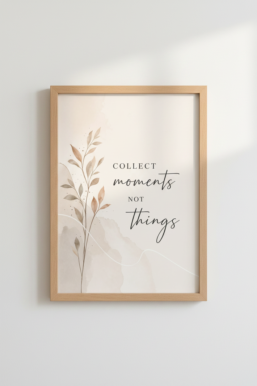 Collect Moments Quote Print | Neutral Botanical Watercolor, Minimalist Boho Art