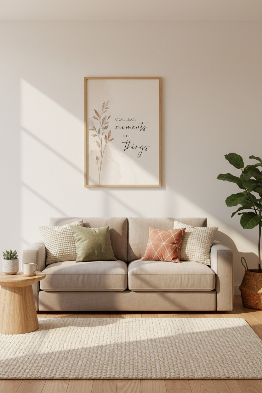 Collect Moments Quote Print | Neutral Botanical Watercolor, Minimalist Boho Art