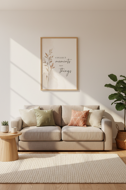Collect Moments Quote Print | Neutral Botanical Watercolor, Minimalist Boho Art
