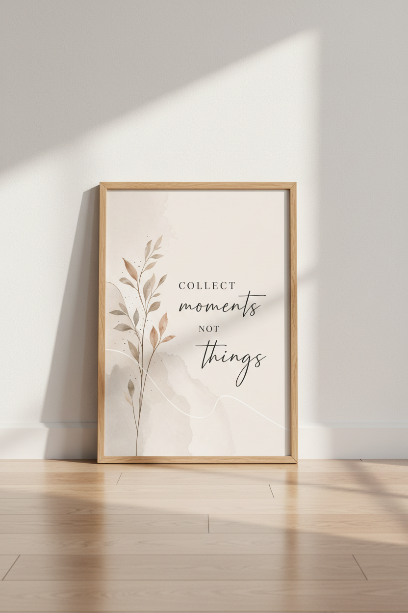 Collect Moments Quote Print | Neutral Botanical Watercolor, Minimalist Boho Art
