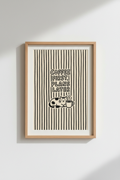 coffee wall art | Minimal Line Cat Wall Art Print | Living Room Decor | Cozy Poster
