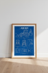 JCB 3CX Backhoe Loader Blueprint | Industrial Blue Technical Drawing, Office Wall Decor