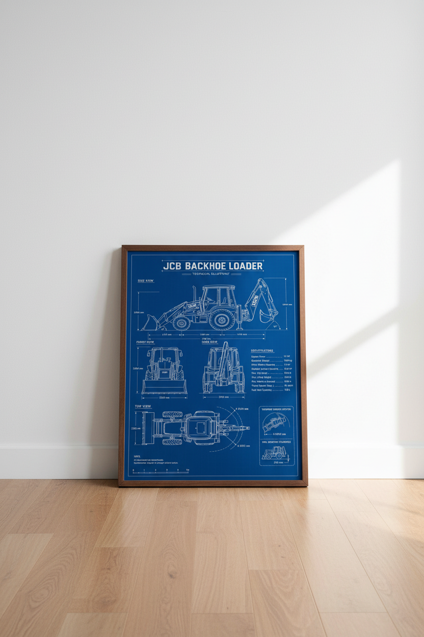 JCB Backhoe Loader Blueprint Wall Art | Office Decor | Engineering Poster