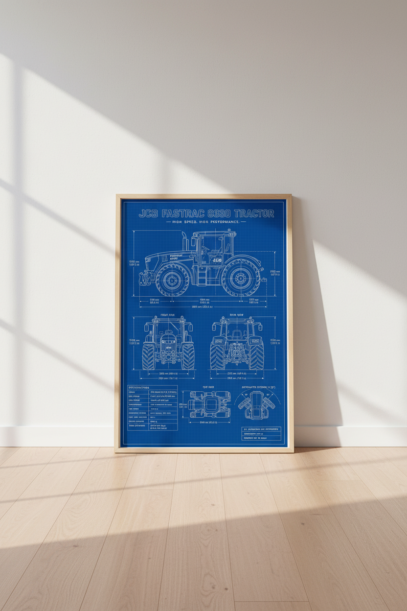 JCB Fastrac Tractor Blueprint Wall Art | Office Decor | Industrial Blueprint Poster