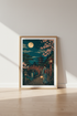 Japanese Moonlit Garden Wall Art | Kyoto Pagoda & Cherry Blossoms, Zen Oriental Poster