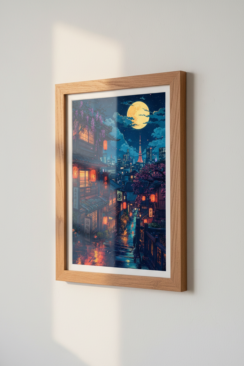 Tokyo Night Anime Wall Art Print | Japanese Cityscape Decor | Lo-fi Aesthetic Poster