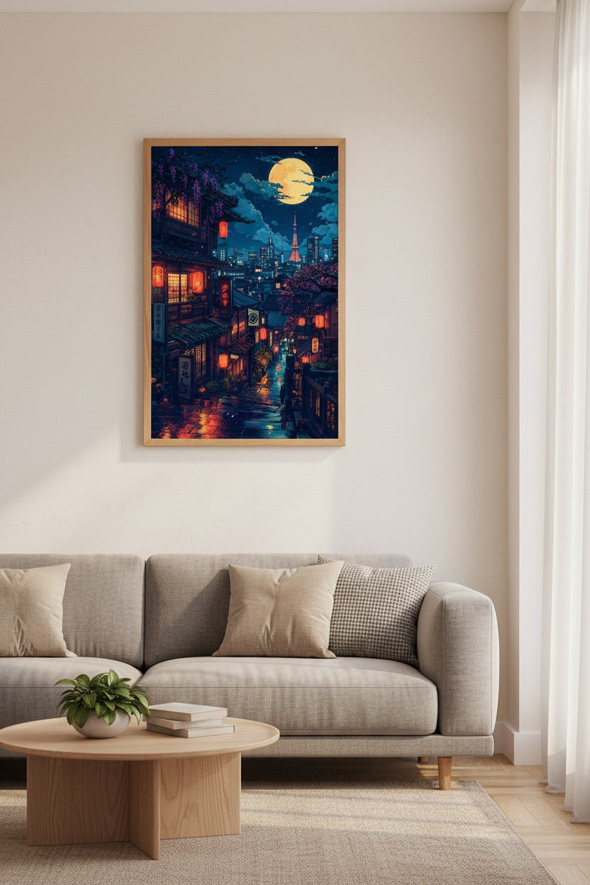 Tokyo Night Anime Wall Art Print | Japanese Cityscape Decor | Lo-fi Aesthetic Poster