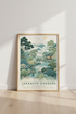 Japanese Garden Exhibition Art | Teal Landscape Poster, Zen Home Decor
