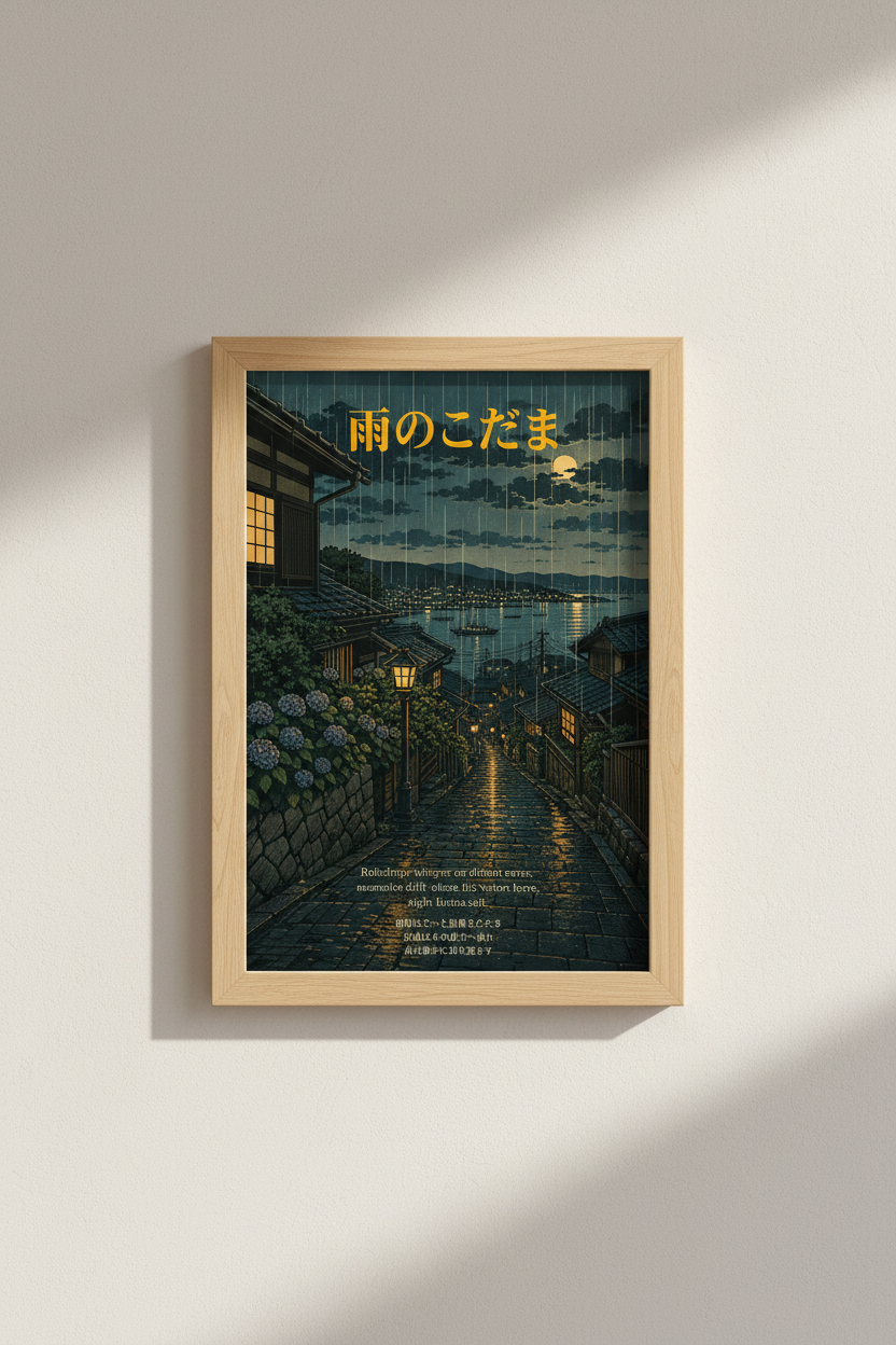 Japanese rain street Wall Art Print | Living Room Decor | Nightscape Poster