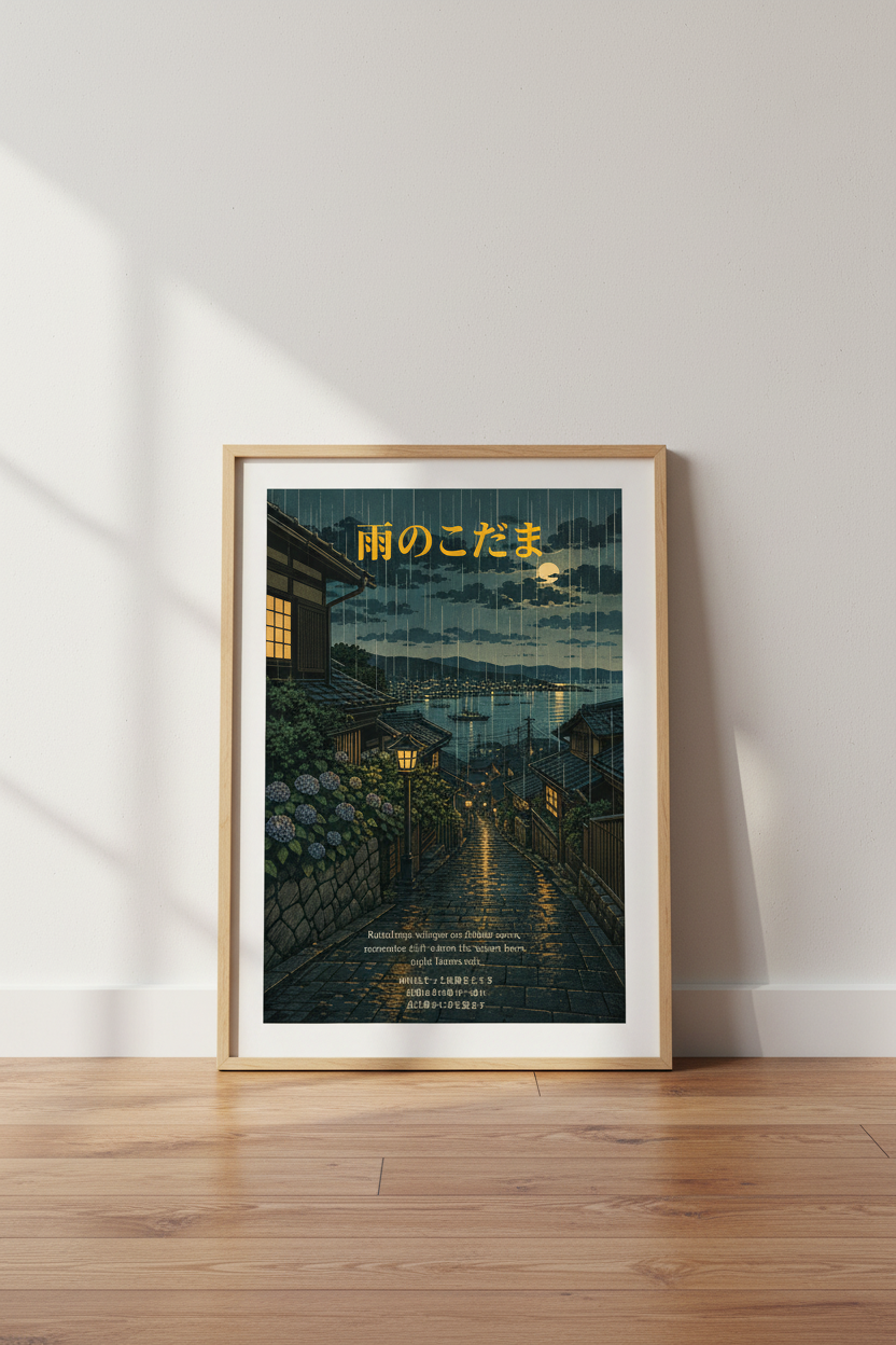 Japanese rain street Wall Art Print | Living Room Decor | Nightscape Poster