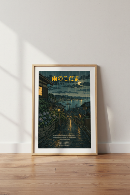 Japanese rain street Wall Art Print | Living Room Decor | Nightscape Poster