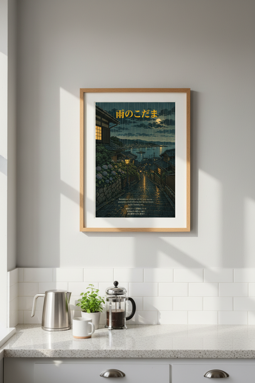 Japanese rain street Wall Art Print | Living Room Decor | Nightscape Poster