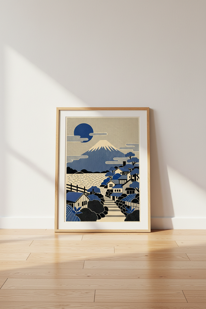 Mount Fuji wall art | Navy blue tones, coastal living decor