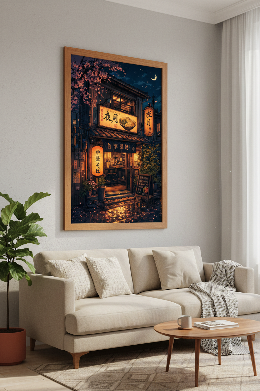 Japanese Ramen Shop Wall Art | Midnight Tokyo Night Poster | Anime Aesthetic Print