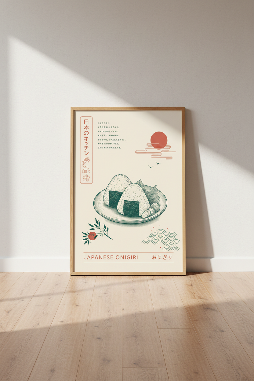 Japanese Onigiri Wall Art | Minimalist Food Poster | Kitchen Decor
