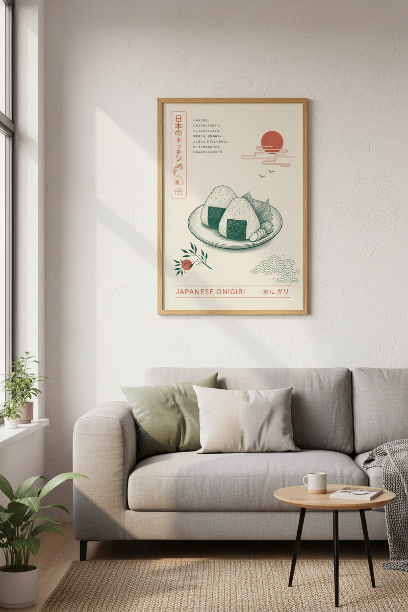 Japanese Onigiri Wall Art | Minimalist Food Poster | Kitchen Decor