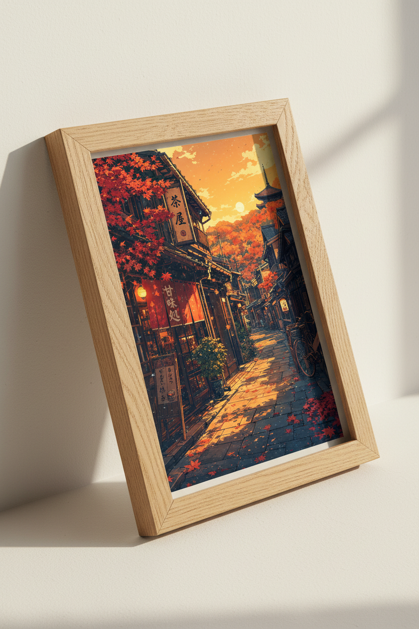 Japanese Autumn Street Scenery | Red Maple Leaf Landscape, Zen Living Room Decor