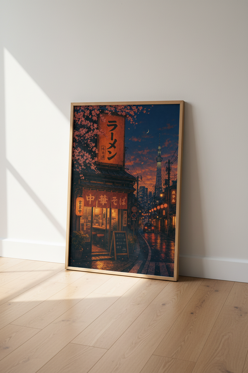 Japan Ramen Shop Wall Art | Tokyo Cityscape Decor | Aesthetic Retro Poster
