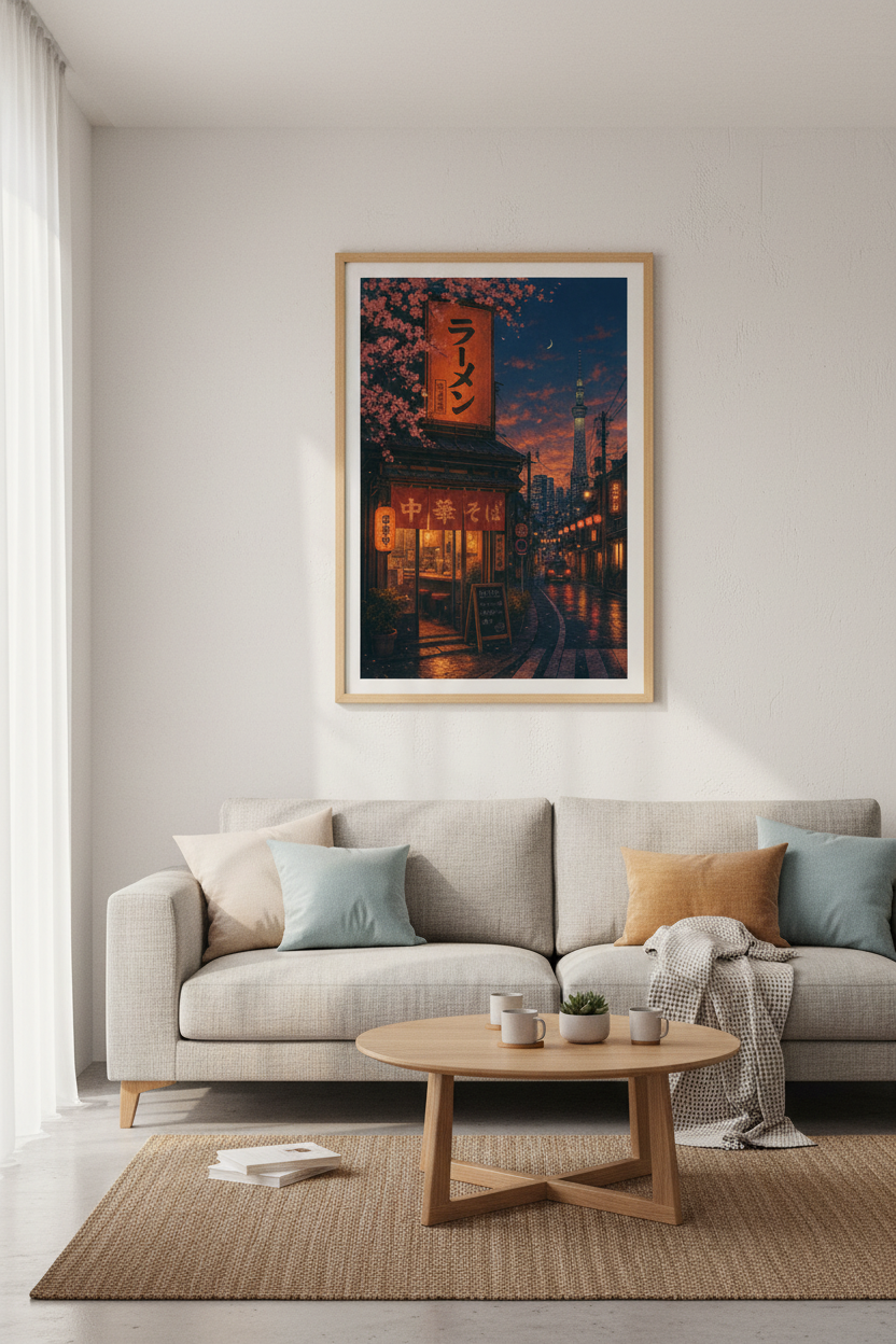 Japan Ramen Shop Wall Art | Tokyo Cityscape Decor | Aesthetic Retro Poster