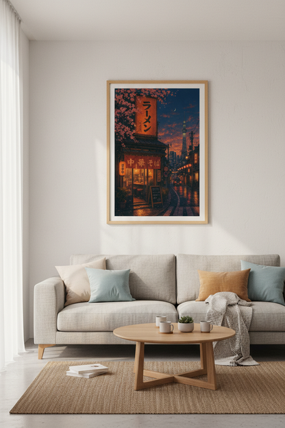 Japan Ramen Shop Wall Art | Tokyo Cityscape Decor | Aesthetic Retro Poster