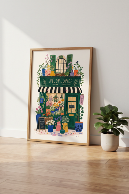 Wildflower Floral Studio Art Print | Kitchen Wall Decor | Whimsical Flower Shop Poster