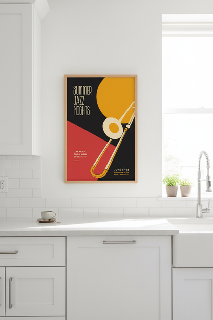 Mid-Century Jazz Nights Wall Art Print | Living Room Decor | Vibrant Poster
