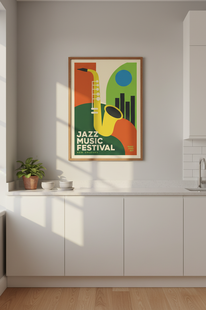 Jazz Wall Art | Bold Abstract Colors, Festival Mood | Living Room Decor