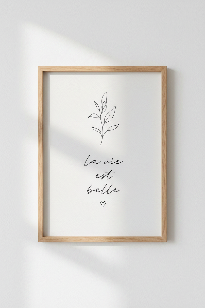La Vie Est Belle Wall Art | Minimalist Botanical French Quote, Living Room Decor Poster