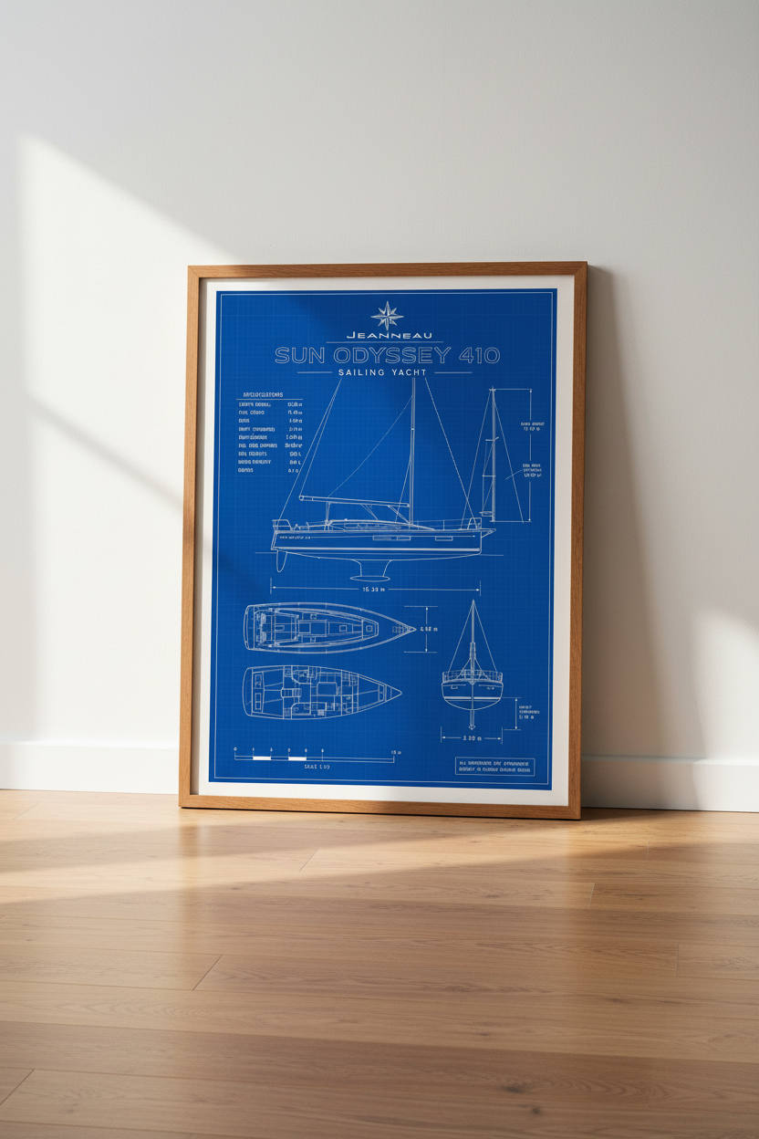 Boat Blueprint Sailing Yacht Wall Art | Office Decor | Nautical Poster