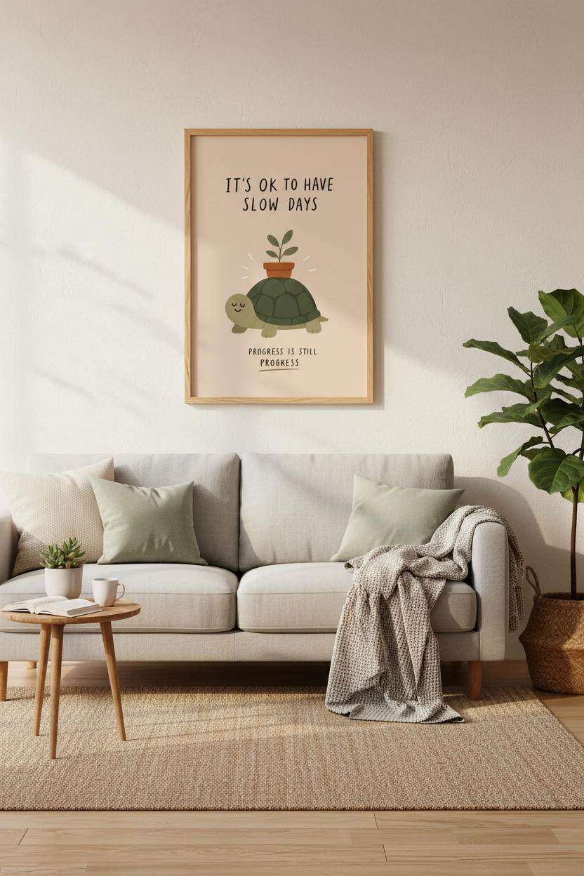 Turtle Progress Wall Art Print | Mental Health Office Decor | Cute Boho Poster