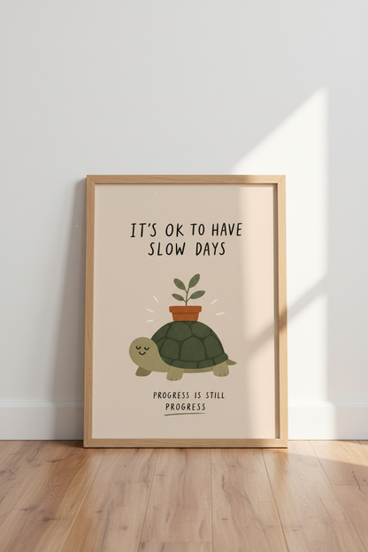 Turtle Progress Wall Art Print | Mental Health Office Decor | Cute Boho Poster